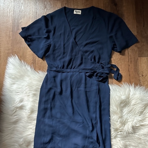 SHOW ME YOUR MUMU Sophia Navy Blue Wrap Dress - Picture 3 of 4